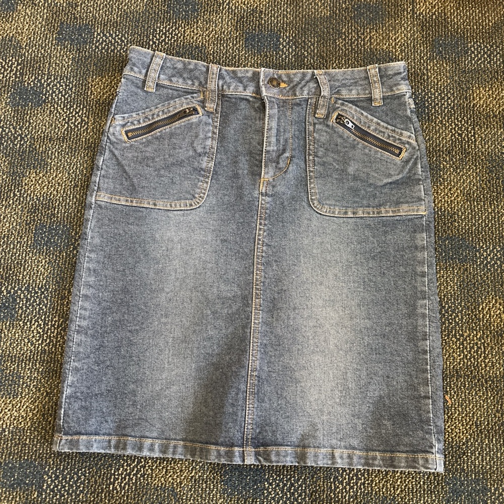Denim Skirt with Zipper Pockets